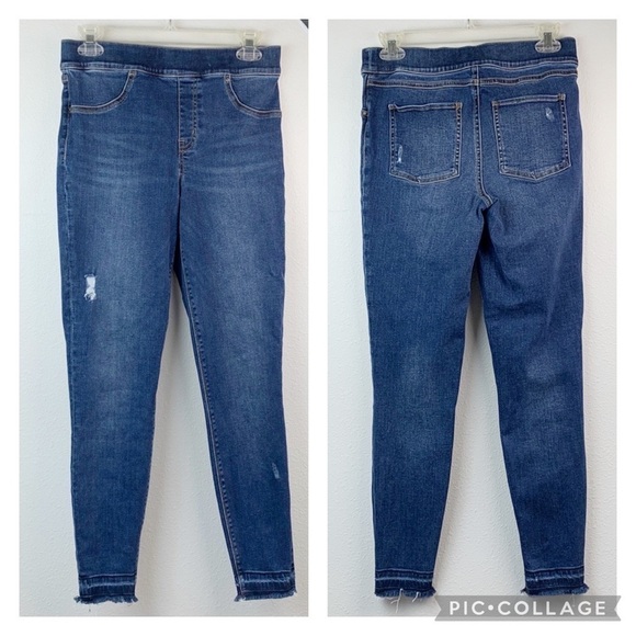 SPANX dark wash released raw hem skinny jeans jeggings Tummy smoother panel EUC - Picture 9 of 15